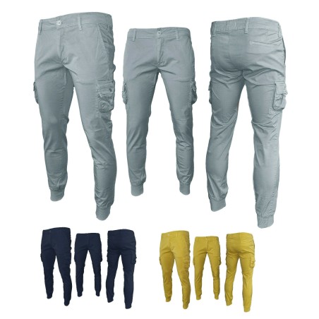 Pantaloni Uomo Tasche Laterali Cargo jeans Cotone leggero Tasconi Multitasche 77