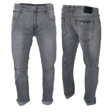 Jeans uomo pantaloni elasticizzati comodo cotone strappato Grigio 