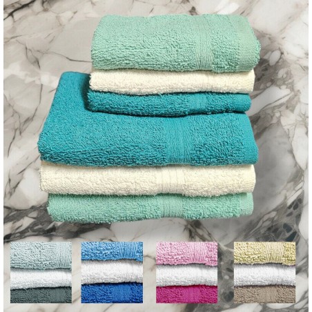 Asciugamani bagno set 6 pezzi 3 grandi 3 piccoli Colori Vivaci 100% cotone
